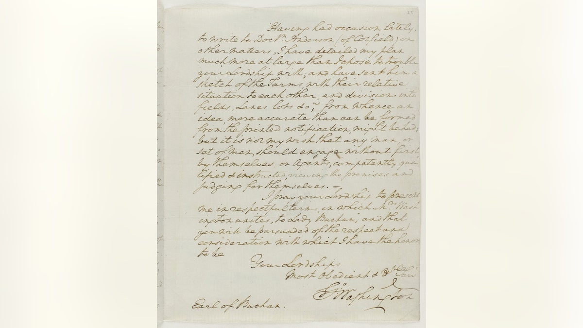 The three-page letter, written on Feb. 20, 1796 in Philadelphia, described American farmers as ‘slovely’ and indicates Washington’s move to grow wheat rather than tobacco plants. (Credit: SWNS)