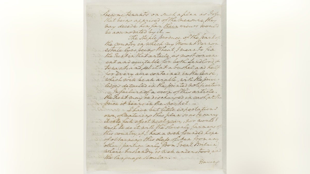 The Founding Father was a year away from stepping down as president when he sent the note to David Erskine, 11th Earl of Buchan, who lived in the Scottish Borders. The pals were distant relatives and exchanged around 18 letters, mostly about agriculture. (Credit: SWNS)
