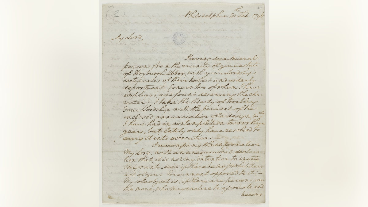 A handwritten letter, sent by George Washington to a Scottish nobleman on Feb. 20, 1796, has shed light on the U.S. President's life away from public office. (Credit: SWNS)