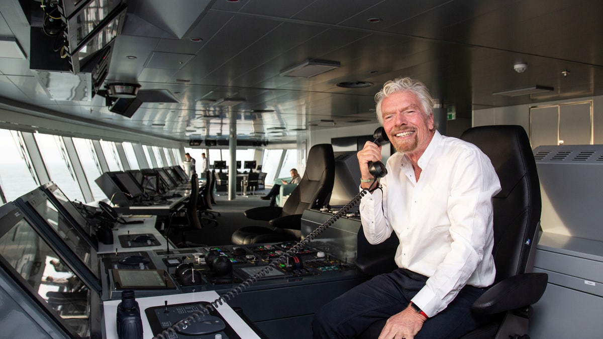 Sir Richard Branson onboard the new Scarlet Lady Virgin Voyages cruise ship.