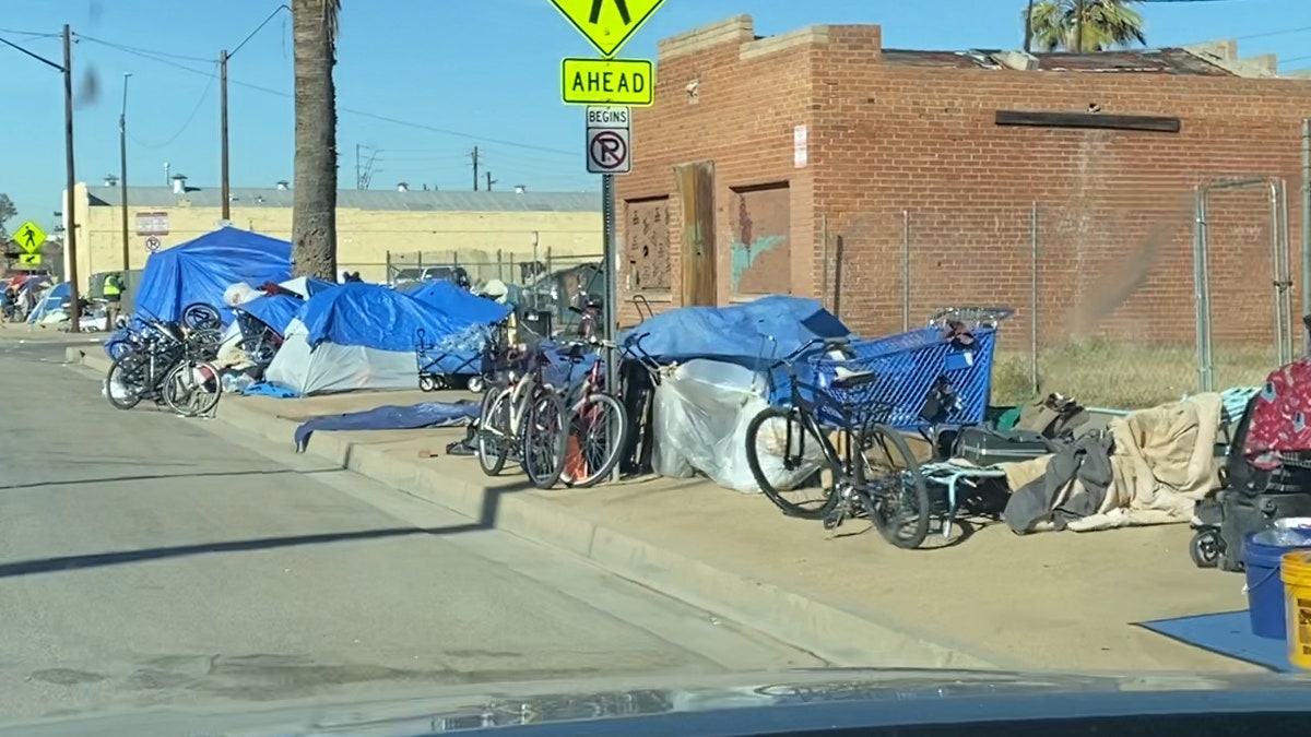 Tents line the streets surrounding Arizona's largest Emergency Shelter. CASS works at capacity every night, turning away 500 people monthly. (Stephanie Bennett / Fox News).