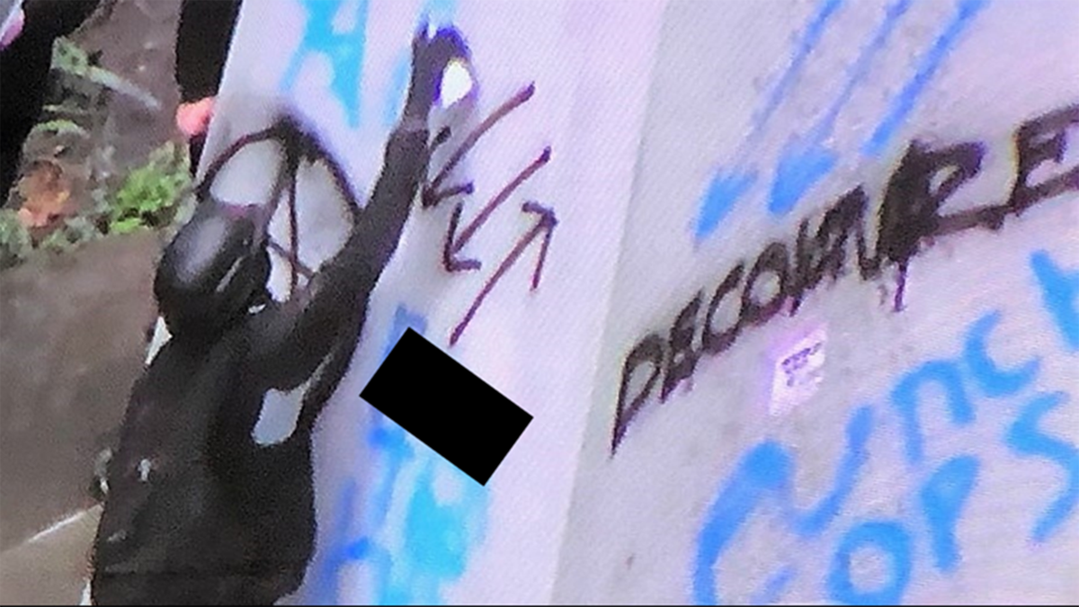 A person wanted for vandalizing a war memorial at a part in downtown Portland, Ore. on Saturday.