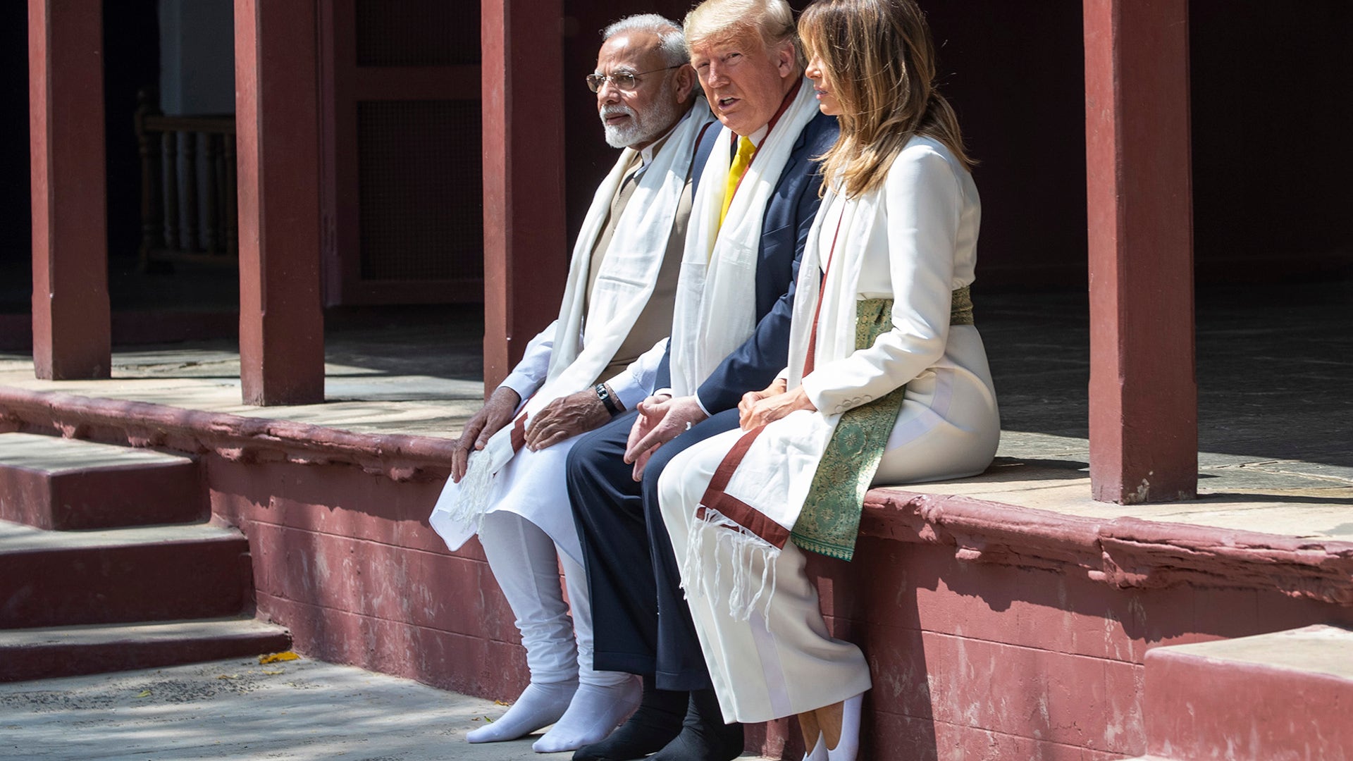 President Trump with first lady Melania Trump and Indian Prime Minister Narendra Modi, visiting the Gandhi Ashram in Ahmedabad, India. 