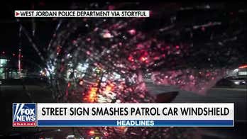 Utah officer’s windshield shattered by traffic sign launched by errant driver