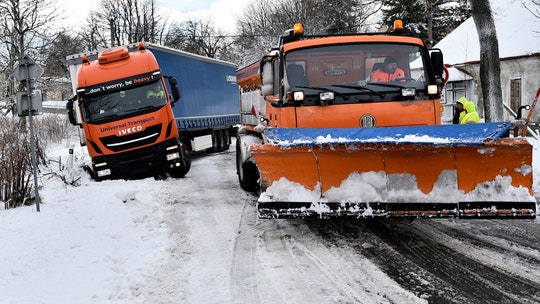 Severe winter weather in Europe leads to death of man in snow-trapped car, storms cause spate of damage