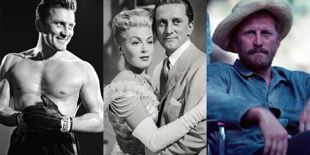 Left to right: Kirk Douglas in "Champion," Douglas and Lana Turner in "The Bad and the Beautiful" and Douglas as Vincent van Goh in "Lust for Life."