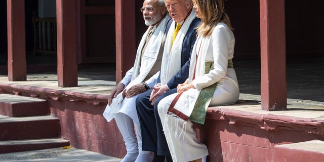 U.S. President Donald Trump, with first lady Melania Trump, and Indian Prime Minister Narendra Modi, tour Gandhi Ashram, Monday, Feb. 24, 2020, in Ahmedabad, India. (AP Photo/Alex Brandon)