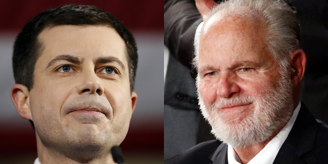 "What's gonna happen there?" Rush Limbaugh, right, asked his listeners Wednesday, referring to the prospect of a presidential debate between President Trump and Pete Buttigieg, left.