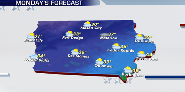 The forecast in Iowa on Monday.