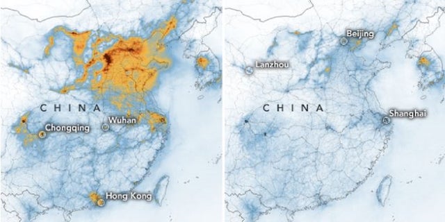 Nitrogen dioxide levels over China decreased dramatically as China continues to grapple with the coronavirus outbreak. 