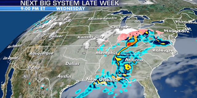 Precipitation will shift east throughout the week.