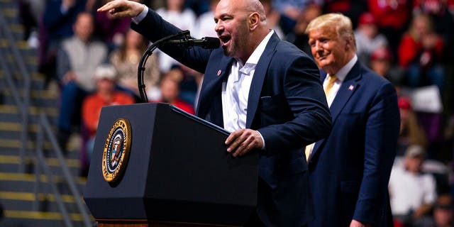 UFC president Dana White took the mic at President Trump's rally in Colorado Springs. (AP Photo/Evan Vucci)