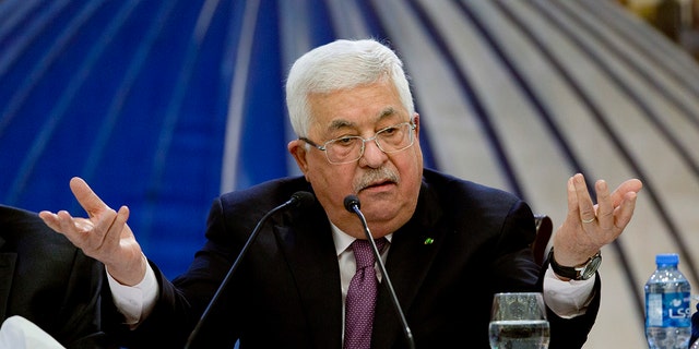 Palestinian President Mahmoud Abbas speaks after a meeting of the Palestinian leadership in the West Bank city of Ramallah. Tuesday, Jan. 22, 2020. President Abbas said "a thousand no's" Tuesday to the Mideast peace plan announced by President Donald Trump, which strongly favors Israel. (AP Photo/Majdi Mohammed)