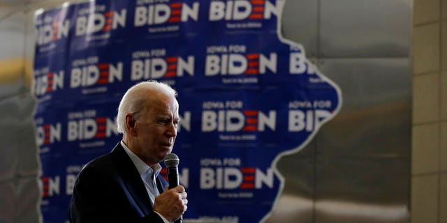 Democratic presidential candidate former Vice President Joe Biden speaks during a campaign event Sunday, Feb. 2, 2020, in Dubuque, Iowa. (AP Photo/Marcio Jose Sanchez)