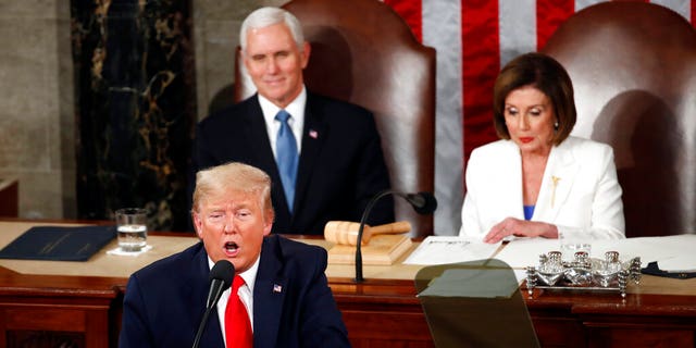 President Donald Trump delivers his State of the Union address to a joint session of Congress on Capitol Hill in Washington.