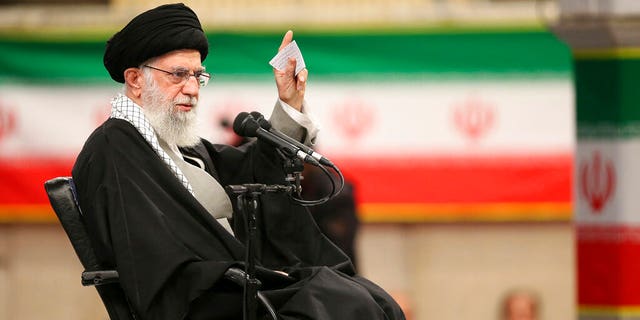 Iran's Supreme Leader Ayatollah Ali Khamenei speaks in a meeting in Tehran, Iran in 2020. The Simon Wiesenthal Center placed Iran 4th on its list for worst outbreaks of antisemitism in 2022.