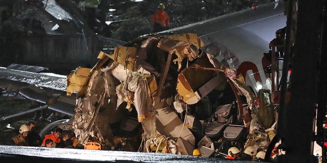 Rescue members working at the crash site Wednesday. (AP)