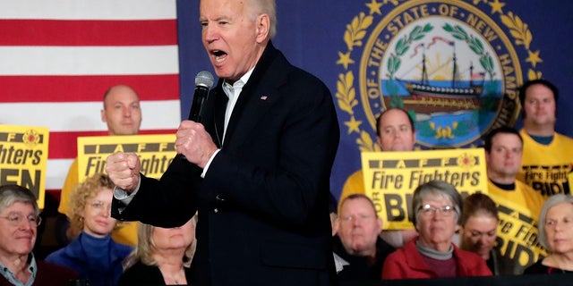 Democratic presidential candidate former Vice President Joe Biden clenches his fist as he speaks at a campaign event, Wednesday in Somersworth, N.H. (AP Photo/Elise Amendola)