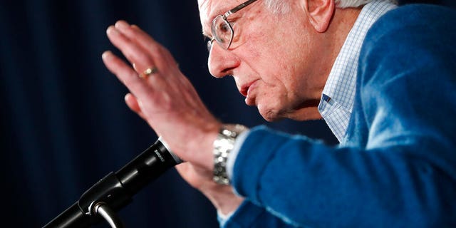 Democratic presidential candidate Sen. Bernie Sanders, I-Vt., gestures while speaking during a news conference at his New Hampshire headquarters, Thursday, Feb. 6, 2020 in Manchester, N.H. (AP Photo/Pablo Martinez Monsivais)