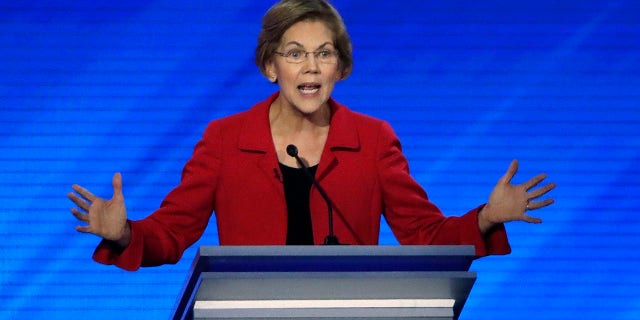 Democratic presidential candidate Sen. Elizabeth Warren, D-Mass., speaks during a Democratic presidential primary debate, Friday, Feb. 7, 2020, in Manchester, N.H. (Associated Press)