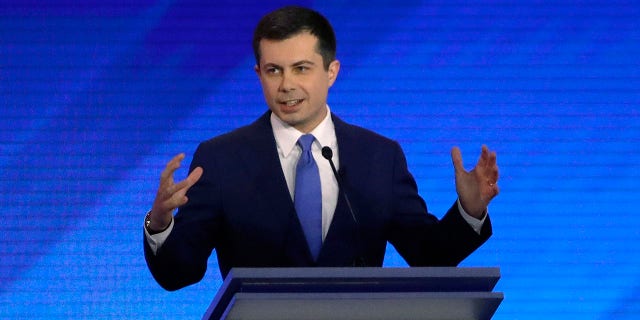 Democratic presidential candidate former South Bend, Ind., Mayor Pete Buttigieg speaks during a Democratic presidential primary debate, Friday, Feb. 7, 2020, in Manchester, N.H. (Associated Press)