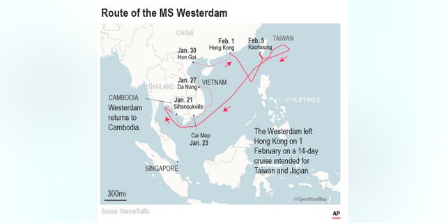 Thailand had said Tuesday that it would not allow the MS Westerdam to dock at a Thai port after it had already been turned away by the Philippines, Taiwan and Japan. Cambodia will allow passengers to disembark there.