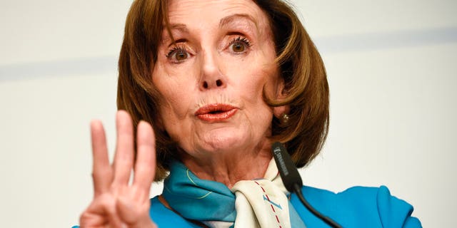 Speaker of the House Nancy Pelosi, D-Calif, attends a news conference during the Munich Security Conference in Munich, Germany.