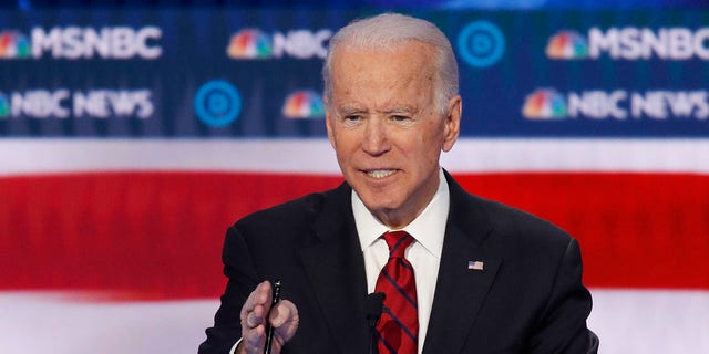 Democratic presidential candidate, former Vice President Joe Biden speaks during a Democratic presidential primary debate Wednesday, Feb. 19, 2020, in Las Vegas. [Associated Press)