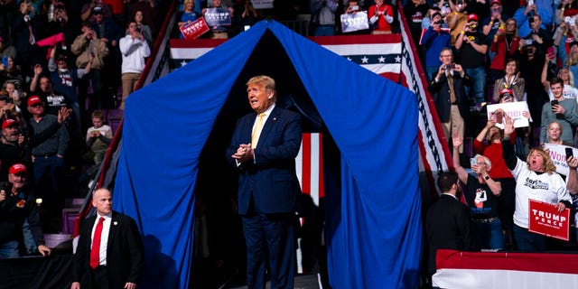 President Trump taking the stage in Colorado Springs, Colo. (AP Photo/Evan Vucci)