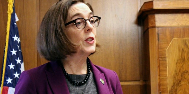 Gov. Kate Brown of Oregon speaks in Salem, Ore., in an undated photo. (Associated Press)