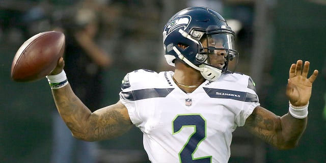 FILE - In this Aug. 31, 2017, file photo, Seattle Seahawks quarterback Trevone Boykin (2) passes against the Oakland Raiders during the first half of an NFL preseason football game in Oakland, Calif. Boykin was sentenced to three years in prison after pleading guilty Wednesday, Feb. 26, 2020, to charges from the 2018 beating of his girlfriend. (AP Photo/Eric Risberg, File)