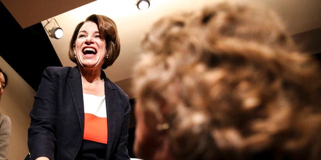 Democratic presidential candidate U.S. Sen. Amy Klobuchar, D-Minn., shakes hands with a supporter after a roundtable discussion on voting rights at the International Civil Rights Center &amp; Museum in Greensboro, N.C., on Thursday, Feb. 27, 2020. (Khadejeh Nikouyeh/News &amp; Record via AP)