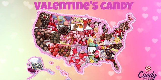 Based on data from the past 12 years, a bulk candy store ranked each state's favorite Valentine's Day candy.<br>