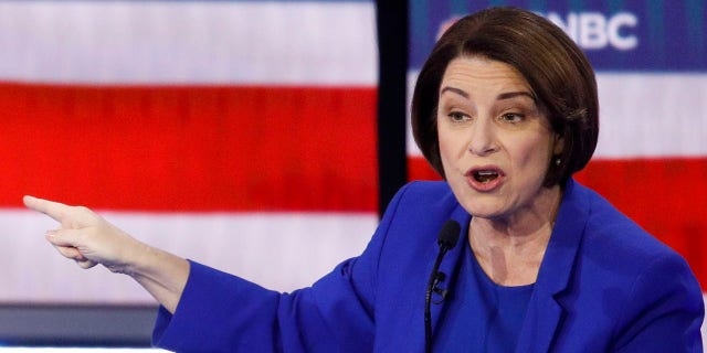 Democratic presidential candidate Sen. Amy Klobuchar, D-Minn., speaks during a Democratic presidential primary debate Wednesday, Feb. 19, 2020, in Las Vegas. [Associated Press)