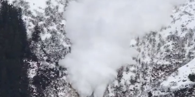 A controlled avalanche can be seen on Tuesday outside of Juneau, Alaska.