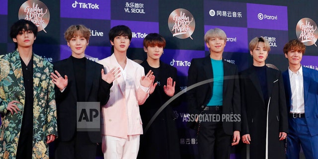 BTS at the Golden Disk Awards in Seoul, South Korea, Sunday, Jan. 5, 2020. (AP Photo/Ahn Young-joon)