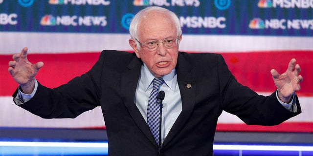 Democratic presidential candidate Sen. Bernie Sanders, I-Vt., speaks during a Democratic presidential primary debate Wednesday, Feb. 19, 2020, in Las Vegas. (Associated Press)