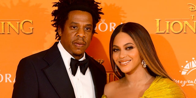 Jay-z and Beyonce attending Disney's The Lion King European Premiere held in Leicester Square, London. 