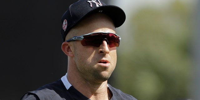 New York Yankees' Brett Gardner runs on the field during a spring training baseball workout Tuesday, Feb. 18, 2020, in Tampa, Fla. (AP Photo/Frank Franklin II)