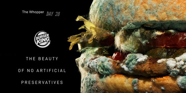 Burger King shows off moldy Whopper to promote 'the beauty of no