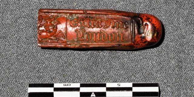 Sealing wax recovered from the pantry (storage room) of the captain's steward on HMS Erebus. The wax, which was used to seal letters and envelopes, is marked