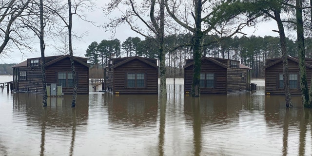 Excessive rains flood the Oktibbeha County Lake campground in Starkville, Miss., Tuesday, Feb. 11, 2020.