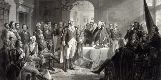 This vintage image shows George Washington and his generals. (iStock)