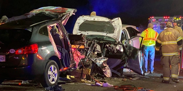 First responders from the Midway Fire Department survey the scene of a fatal accident on Interstate 95, which claimed the lives of multiple people, early Sunday morning, Feb. 23, 2020, in Liberty County, Ga.