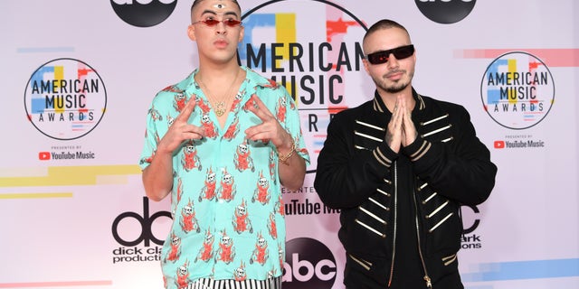 Bad Bunny (left) and J Balvin (right) will reportedly join Jennifer Lopez and Shakira in the Super Bowl LIV halftime show. (Photo by Emma McIntyre/Getty Images For dcp)