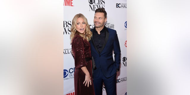 Event honoree Kelly Ripa and Ryan Seacrest attend the Broadcasting & Cable Hall of Fame Awards Anniversary Gala at The Ziegfeld Ballroom on October 29, 2019 in New York City. (Photo by Gary Gershoff/Getty Images)