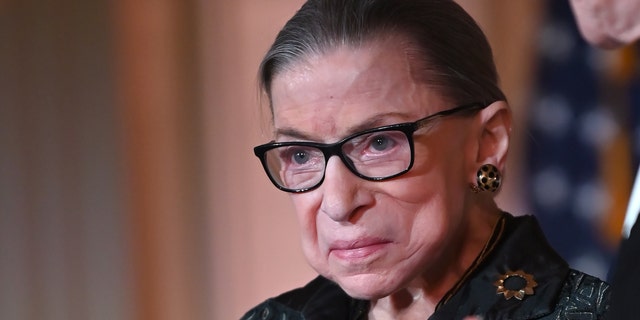 Supreme Court Justice Ruth Bader Ginsburg presents the Justice Ruth Bader Ginsburg Inaugural Woman of Leadership Award to Agnes Gund at The Library of Congress on Feb. 14.