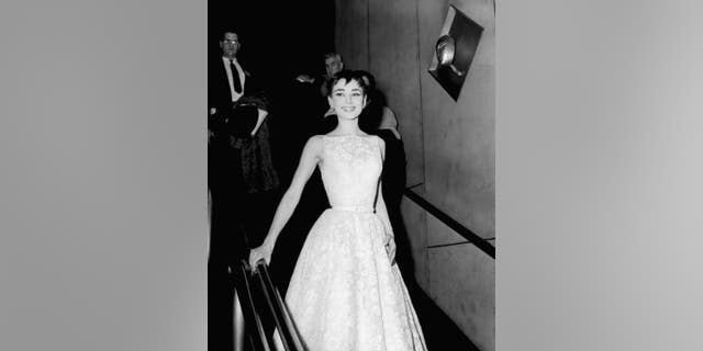 Audrey Hepburn, wearing a Givenchy gown, at the 26th Annual Academy Awards at the NBC Century Theatre in New York City, on March 25, 1954.