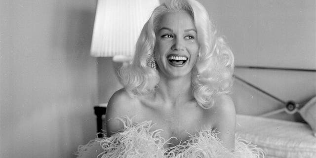 Actress Mamie Van Doren poses at home in Los Angeles, circa 1956.