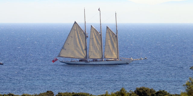 The yacht Adix, owned by the Spanish Santander banking group and flying a British flag, sails off Testa beach on August 4, 2015, in Pianottoli Caldarello, Corsica, four days after French customs seized a Picasso onboard considered a national treasure by Spain. The painting, which French customs said was valued at more than 25 million euros ($27 million), is owned by Jaime Botin, a well-known Spanish banker whose family founded Santander. (PASCAL POCHARD CASABIANCA/AFP via Getty Images)